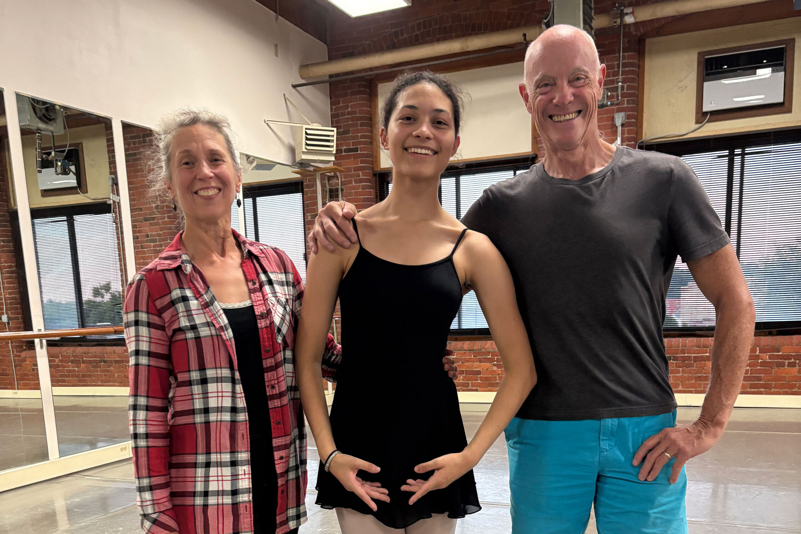 Zieozi Olen with Rose and Charles Flachs, Professors Emeriti of Dance at Mount Holyoke College of the Massachusetts Academy of Ballet